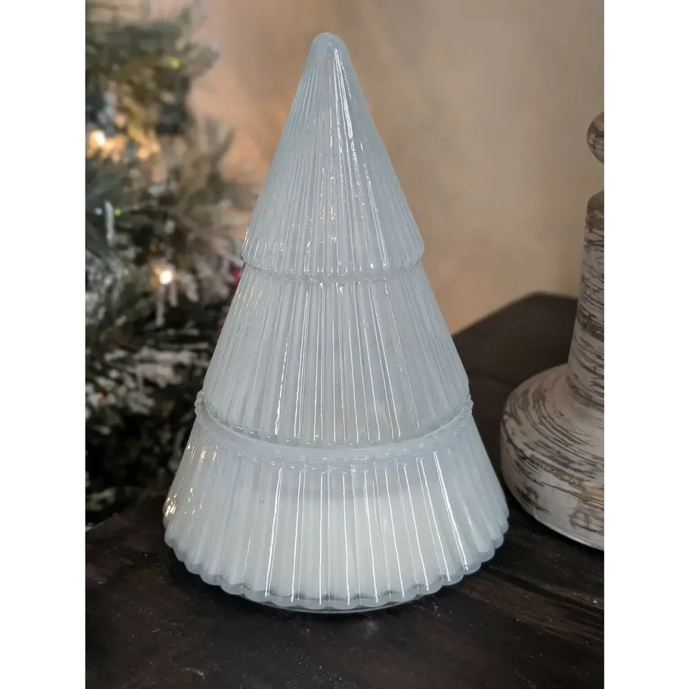NEW! Winter Wonderland White Glass Tree Christmas Candle Holiday Tabletop Decor